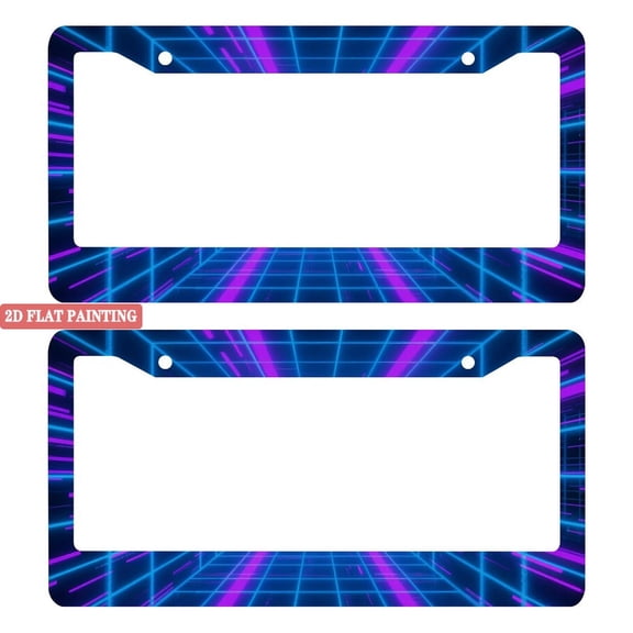 2Packs License Plate Frames with Futuristic Blue-Purple Neon Grid Pattern Design Includes Screws & Caps Full Accessories Included Size 6. 3x12. 2inch(16x31cm)