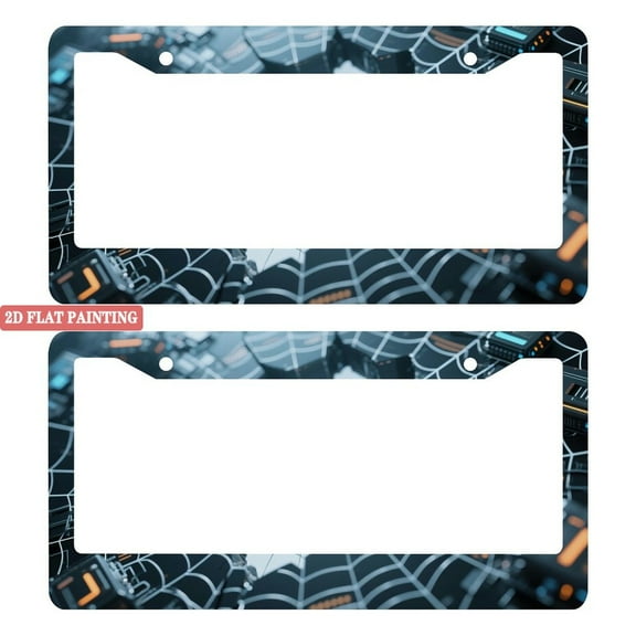 2Packs License Plate Frames with Futuristic Cyberpunk Spider Web Pattern Design Includes Screws & Caps Full Accessories Included Size 6. 3x12. 2inch(16x31cm)