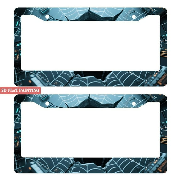 2Packs License Plate Frames with Futuristic Cyberpunk Spider Web Pattern Design Includes Screws & Caps Full Accessories Included Size 6. 3x12. 2inch(16x31cm)