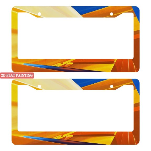 2Packs License Plate Frames with Orange Yellow Blue Geometric Abstract Lines Pattern Includes Screws & Caps Full Accessories Included Size 6. 3x12. 2inch(16x31cm)