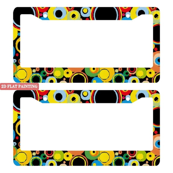 2Packs License Plate Frames with Vibrant Multicolor Circles Abstract Art Pattern Background Includes Screws & Caps Full Accessories Included Size 6.3x12.2inch(16x31cm)