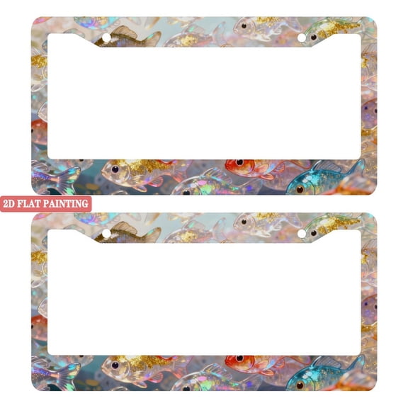 2Packs License Plate Frames with Colorful Iridescent Fish Pattern Includes Screws & Caps Full Accessories Included Size 6.3x12.2inch(16x31cm)