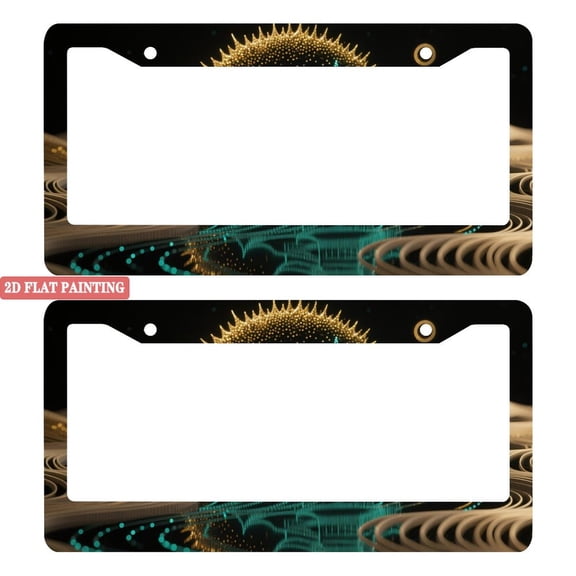 2Packs License Plate Frames with Golden and Teal Abstract Pattern Includes Screws & Caps Full Accessories Included Size 6.3x12.2inch(16x31cm)