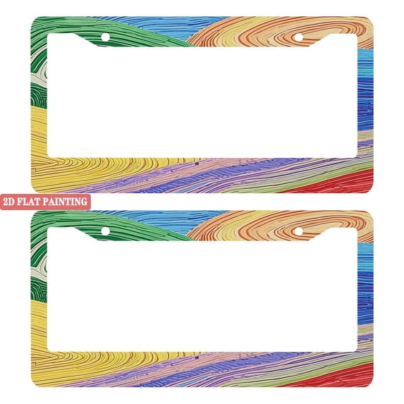 2Packs License Plate Frames with Rainbow Abstract Swirl Pattern Includes Screws & Caps Full Accessories Included Size 6.3x12.2inch(16x31cm)