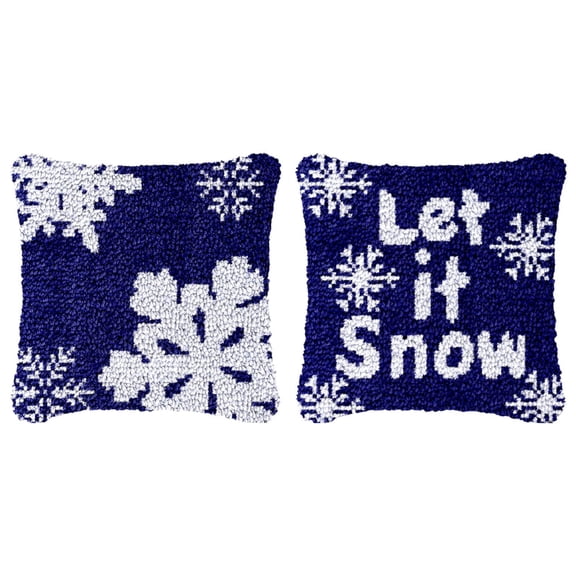 2Packs Navy Blue Merry Christmas White Snowflakes Let it Snow Latch Hook Pillow Kits Needle Crochet Yarn Kits with Stamped Canvas Embroidery Cushion Hook and Latch Throw Pillow 43x43cm