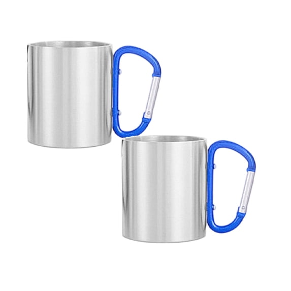 2Packs Outdoor Camping Mug Stainless Steel 9.6 Oz, Metal Coffee Cup for Hiking Travel, Lightweight Heat-Resistant Mug with Carabiner for School and Backpacking