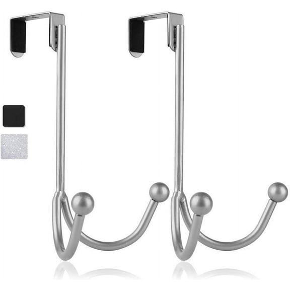 2Packs Over The Door Double Hanger Hooks, Metal Twin Hooks Organizer for Hanging Coats, Hats, Robes, Towels- Silver