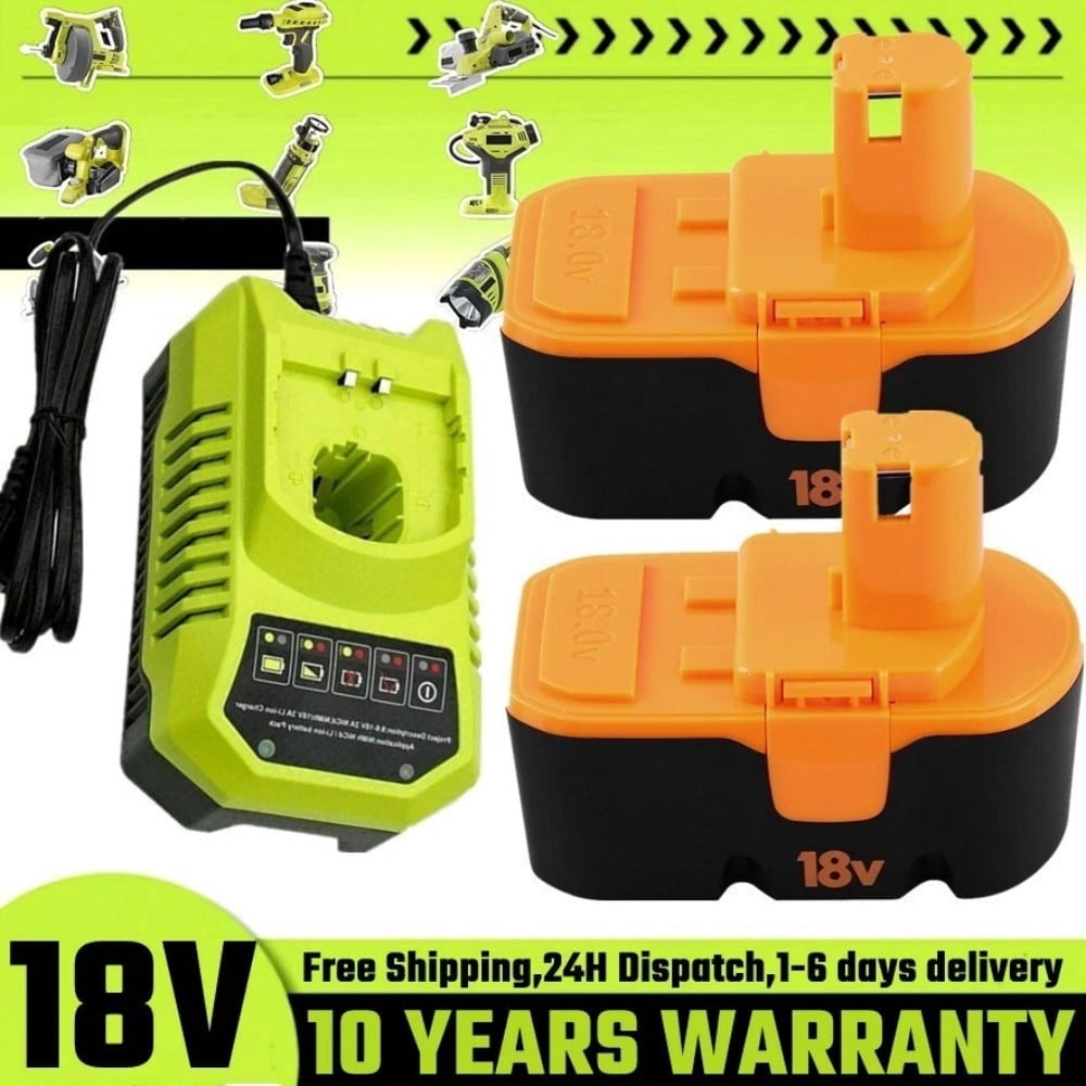 2Packs P100 18V 4.8Ah Ni-Mh Replacement Battery and P117 Charger for Ryobi 9.6V-18V Lithium Ni-Cd&Ni-Mh Battery P102 P103 P104 P105 P107 P108 P109 P119 P122 Tools