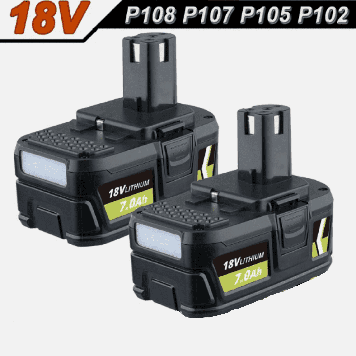 2Packs P108 18V 7.0Ah Battery Replacement for Ryobi 18 Volt P107 P108 P102 P103 Cordless Power Tools Packs with LED Indicator
