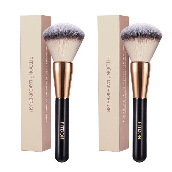 2Packs Powder Makeup Brush, FITDON Kabuki Brush for Face Large Coverage Mineral Powder Bronzer Foundation Blending Blush Buffing