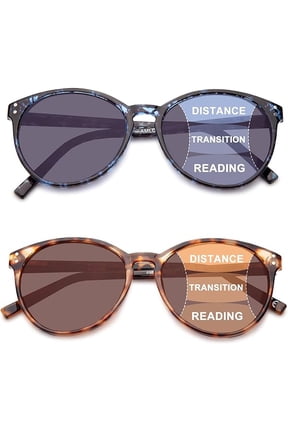 2Packs Progressive Multifocus Sunglasses for Women - Ladies Multifocal Sun Readers Reading Glasses with UV Protection