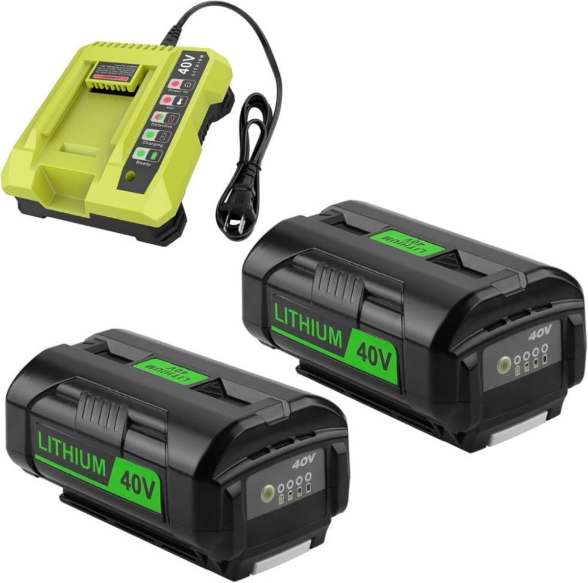 2Packs Replacement for Ryobi 40V Battery with Charger, Compatible with 6.0 Ah 40 Volt Ryobi Battery OP4040 OP4050A OP40601 OP40501 OP40201 OP4026
