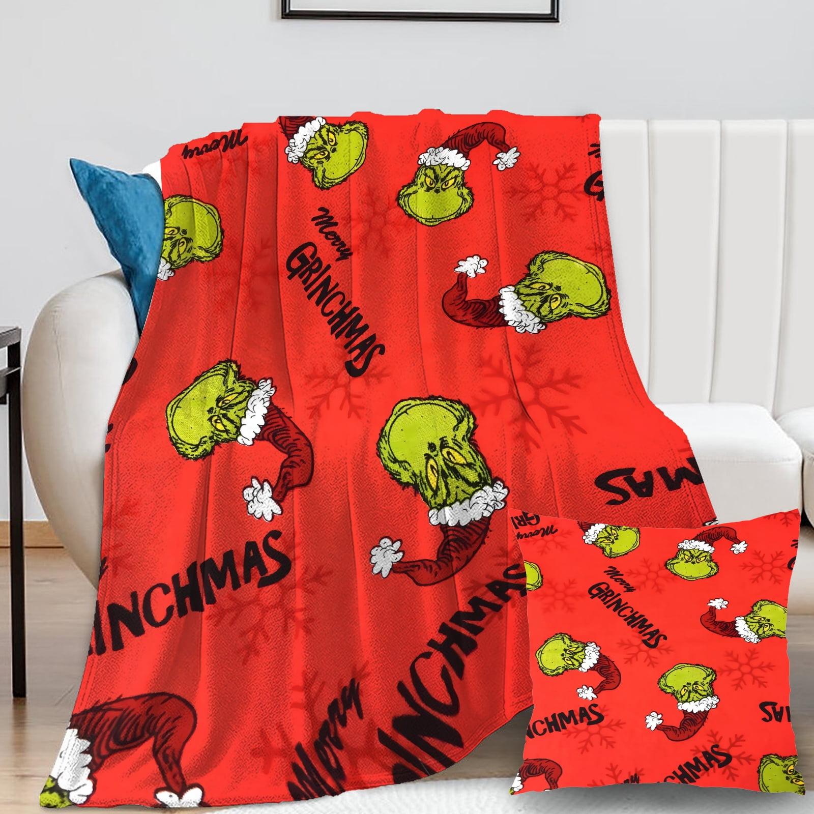 2Packs/Set Grinch Blanket with Grinch Pillow Case Ultra Fleece Adult