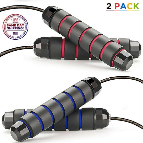 2Packs Skipping Rope Tangle-Free with Ball Bearings Adjustable Rapid Speed Jump Rope (Random Color)