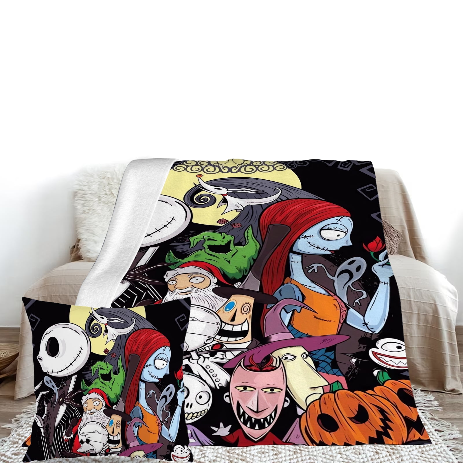 2Packs The Nightmare Before Christmas blanket with Pillow Case Printed Fleece Adults Jack and Sally blanket