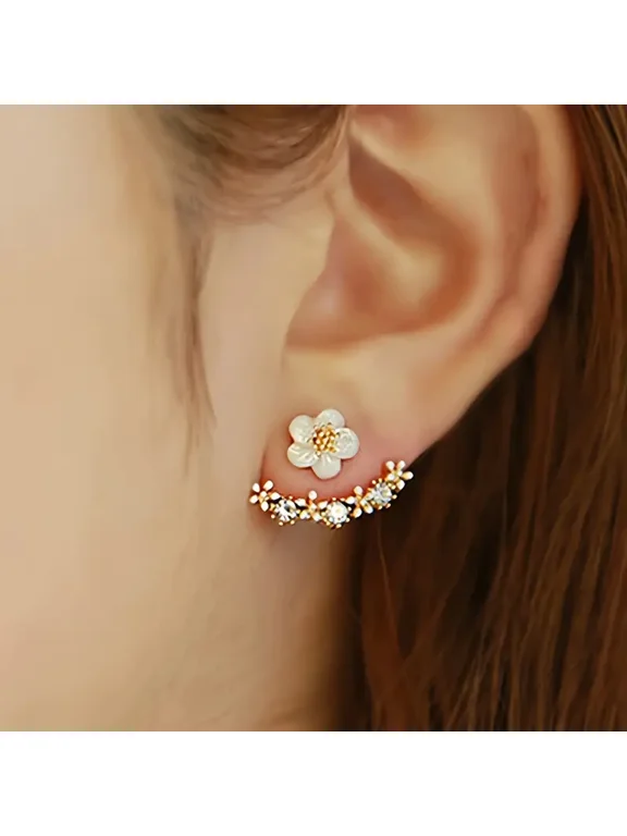 2Pair Delicate Daisy Ear Jackets - Retro Elegant Style, Zinc Alloy Jewelry, Perfect Gift for Women, Elegant Female Accessories