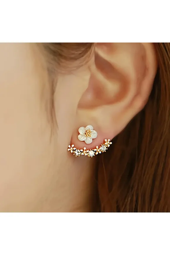 2Pair Delicate Daisy Ear Jackets - Retro Elegant Style, Zinc Alloy Jewelry, Perfect Gift for Women, Elegant Female Accessories