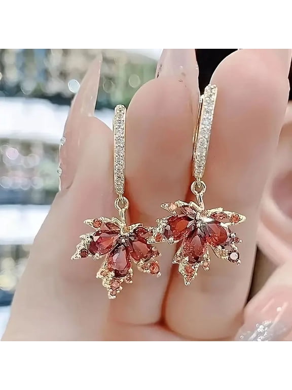 2Pair Delicate Maple Leaf Dangle Earrings - Bohemian Elegant Style, Perfect for Women