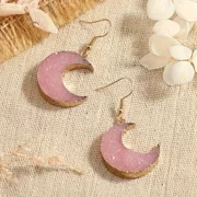 2Pair Light Pink Color Moon Design Dangle Earrings Elegant Simple Style Stone Earrings Delicate Female Gift