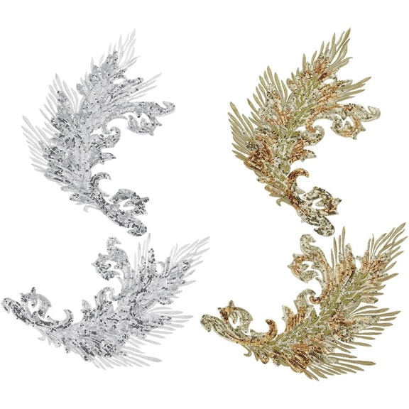 2Pair Phoenix Costume Sequin Appliques 16x10.16 Inch Silver Gold Peacock Feather Tail Applique Embellishments