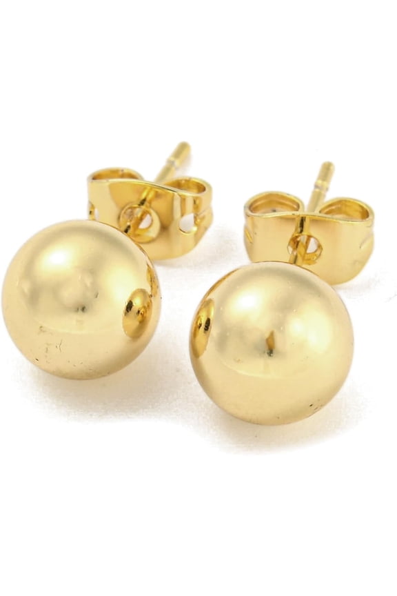 2Pair Real 18K Gold Plated Brass Ear Studs Round Ball Cartilage Earring Dangle Earrings Small Stud Earrings DIY