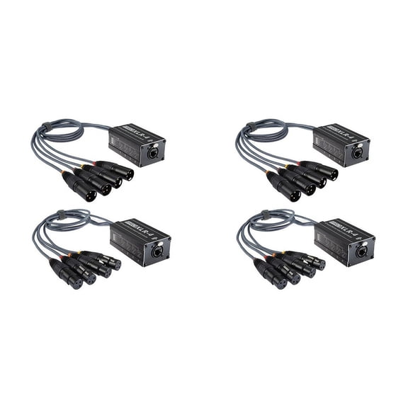 2Pair XLR Male/Female 4 Channel Snake 3Pin XLR/ to Ethercon RJ45 Cat5/Cat6 Ethernet Extender for Live Stage, Black