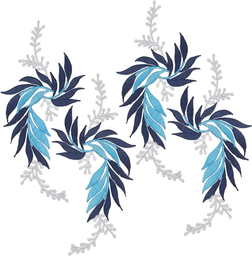 2 Pairs 4PCS Embroidered Patches Iron Leaf Flowers Lace Applique Flowers Nature Patches Suitable for Clothes Dress Hat Pants Sewing Craft Decoration(Dodger Blue) - image 1 of 9