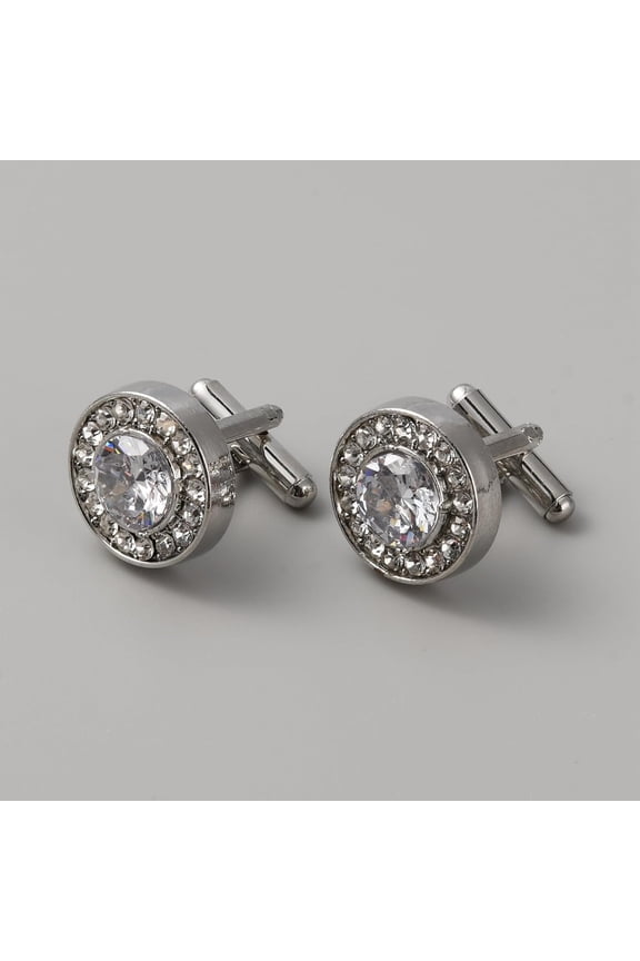 2Pairs Alloy Rhinestone Cufflinks 21x18mm Platinum Flat Round Cuff Links Alloy Cufflinks Tuxedo Shirt Cufflinks