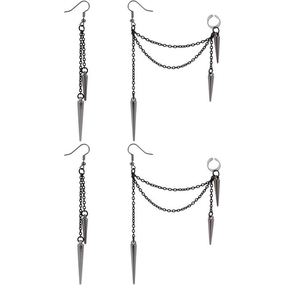 2Pairs Asymmetric Threader Drop Dangle Earrings Gunmetal Alloy Tassel Rivet Dangle Earrings Long Chain Fish Hook Piercing Hanging Earrings for Jewelry Gift Earring Supplies