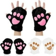 thumbnail image 1 of 2Pairs Cat Claw Paw Winter Plush Half Finger Gloves Mitten For Girls, 1 of 6