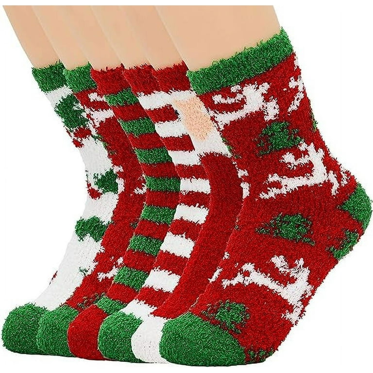 2Pairs Christmas Socks Women Warm Super Soft Plush Slipper Sock