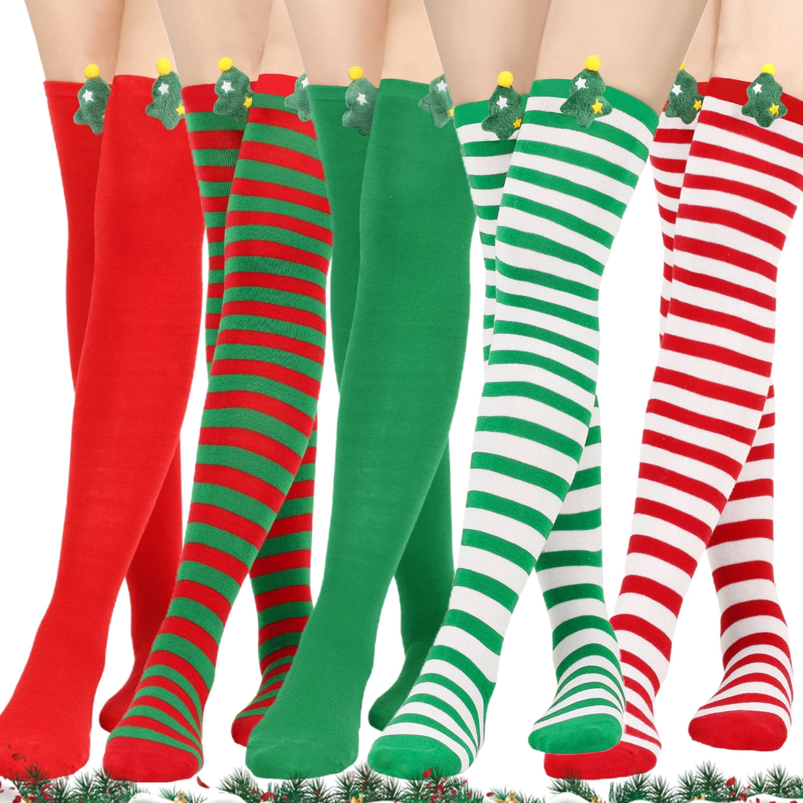 2Pairs Christmas Stockings Knee High Christmas Socks for Women Funny