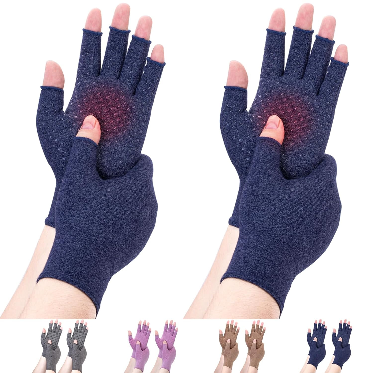 2Pairs Compression Gloves- Arthritis Gloves for Men & Women Hand Pain, Rheumatoid, Swelling, Carpal Tunnel Pain, Tendonitis, Anti-Slip Fingerless for Typing Daily Work