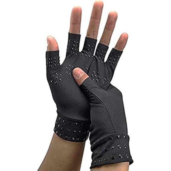 2Pairs Compression Gloves Magnetic Anti-Arthritis Fingerless Gloves Relief Hand Heal Joints Pain