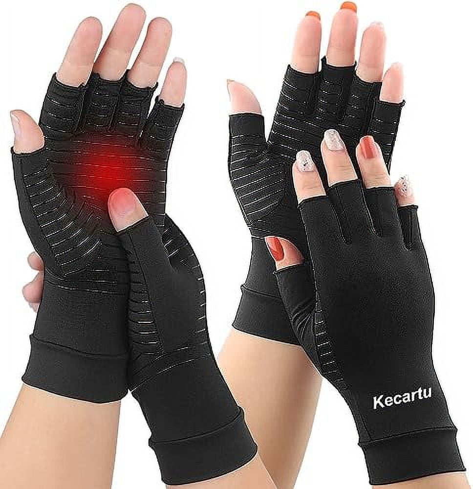 2Pairs Copper Arthritis Compression Gloves for Women Men, Fingerless