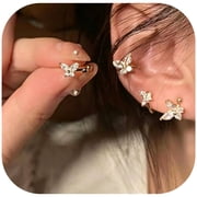 2Pairs Ear Cuff Earrings for Women Non Piercing Rhinestone Cuff Butterfly Cartilage Earrings Lightweight Jewelry Gift