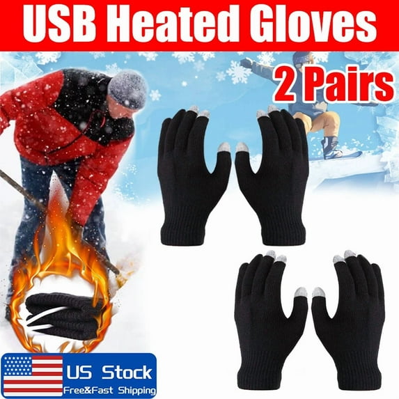 2Pairs Electric Usb Heated Gloves Touchscreen Winter Hand Warm Thermal Gloves