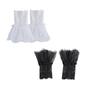 2Pairs Floral Lace Arm Cuffs Adjustable Elastic Sleeve Extensions For Women Wedding Party Office Dress Enhancer Accessories