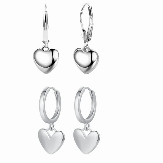 2Pairs Heart Dangle Earrings for Women, 14K Gold Plated Huggie Hoop Hypoallergenic 12mm Charm, Gift Ready Jewelry or Valentine’s & Birthday