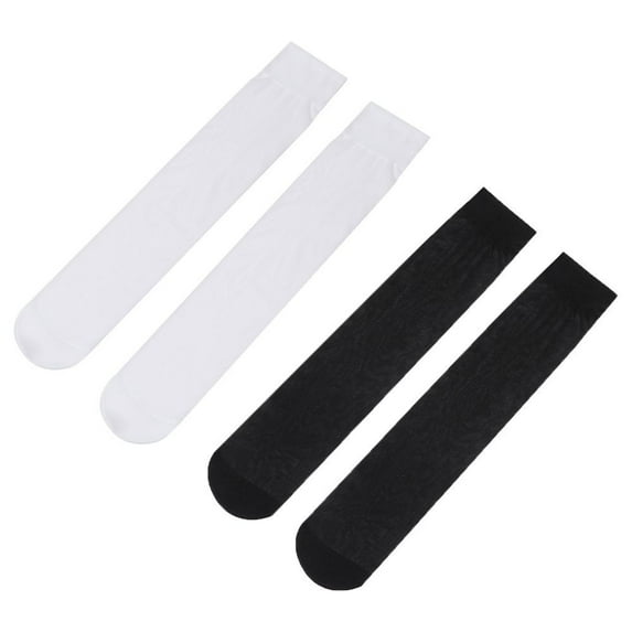 2Pairs High Quality Girls Transparent Sexy Women's Socks Long Socks Over Calf High Stockings BLACK&WHITE