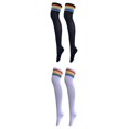 thumbnail image 1 of 2Pairs Lady Colorful Stripes Rhinestone Over Knee Thigh High Socks Stockings, 1 of 8