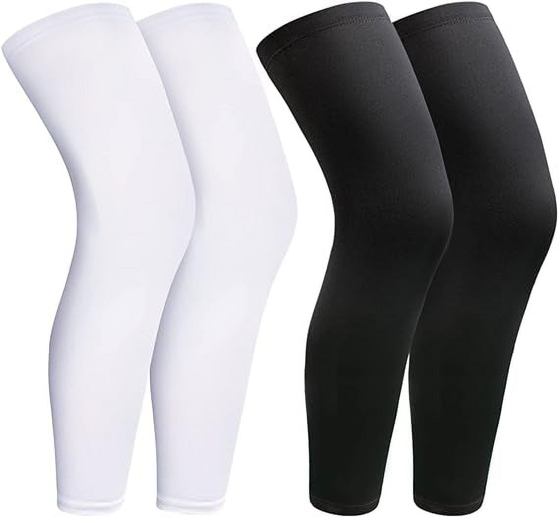 2Pairs Leg Sleeves,Full Leg Compression Sleeve,Compression Long Knee Sleeve,Sports Compression UV Long Leg Sleeves with Anti-slip Silicone Strips for Men Women Running Basketball(White\u0026Black Medium)