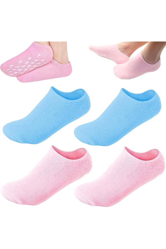 2Pairs Moisturizing Socks - Gel Socks for Dry Cracked Feet Women - Gel Spa Socks for Repairing and Softening Dry Cracked Feet Skins, Gel Lining Infused with Essential Oils and Vitamins… (Pink+Blue)