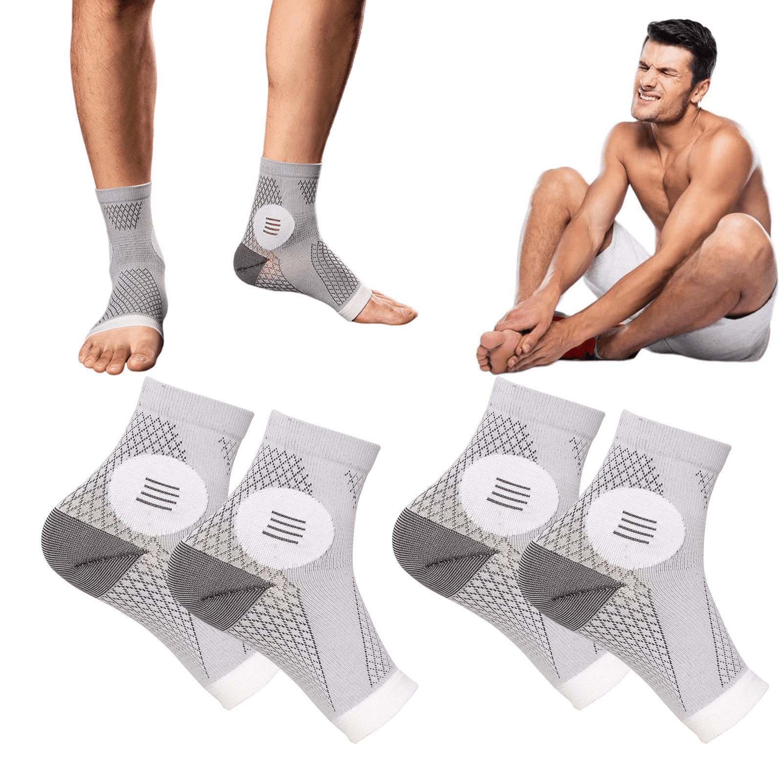 2Pairs Neuropathy Socks for Men and Women Toeless Compression Foot