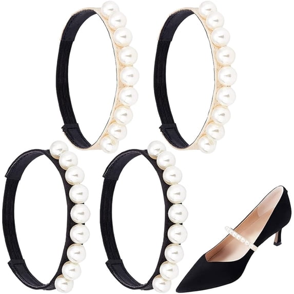 2Pairs Pearl Beaded Shoe Straps Elastic Shoe Laces Beads High Heel Shoelaces Anti Loose Shoelace Belt Ankle Straps Detachable Shoe Strap Band