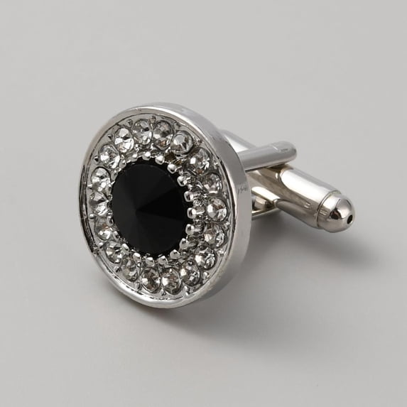 2Pairs Platinum Alloy Micro Pave Cubic Zirconia Cufflinks Cufflinks 18x21mm Flat Round Cuff Links with Rhinestone for Men Tuxedo Shirt Business or Formal Attend Accessories for DIY