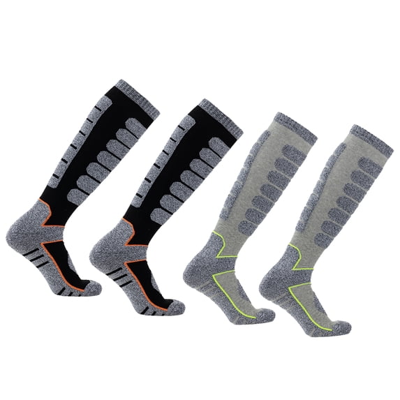2Pairs Ski Socks Merino Wool Thermal Knee High Winter Snowboard Sport Socks Men Women - Black+Gray