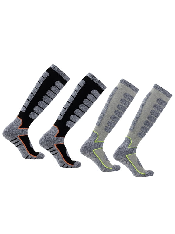2Pairs Ski Socks Merino Wool Thermal Knee High Winter Snowboard Sport Socks Men Women - Black+Gray