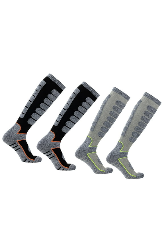 2Pairs Ski Socks Merino Wool Thermal Knee High Winter Snowboard Sport Socks Men Women - Black+Gray