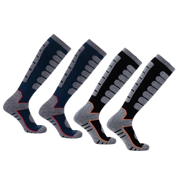 2Pairs Ski Socks Merino Wool Thermal Knee High Winter Snowboard Sport Socks Men Women - Blue+Black